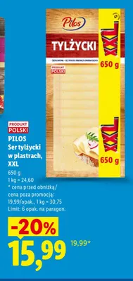 Ser tylżycki w plastrach XXL Pilos promocja w Lidl
