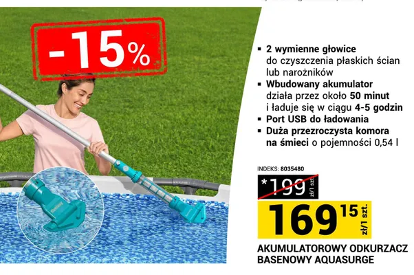 Akumulatorowy odkurzacz basenowy Aquasurge promocja w Merkury Market