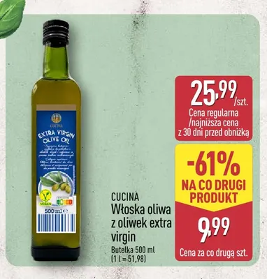 Włoska oliwa z oliwek extra virgin Cucina promocja w Aldi