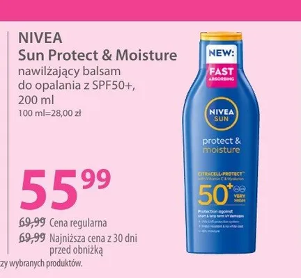 Nawilżający balsam do opalania z SPF50+ NIVEA Sun Protect & Moisture promocja w Hebe