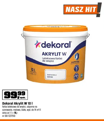Farba lateksowa do wnętrz Dekoral Akrylit W 10l promocja w OBI