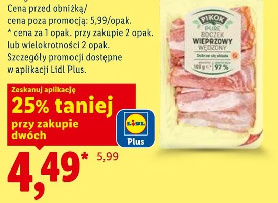 Wędzony boczek w plastrach Pikok Pure promocja w Lidl