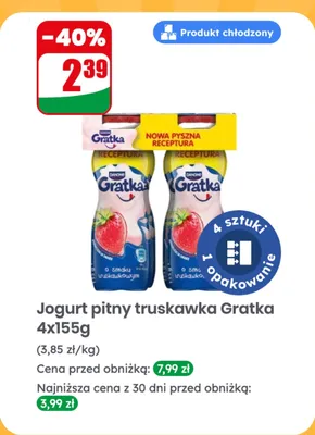 Jogurt pitny truskawka Gratka promocja w Dino
