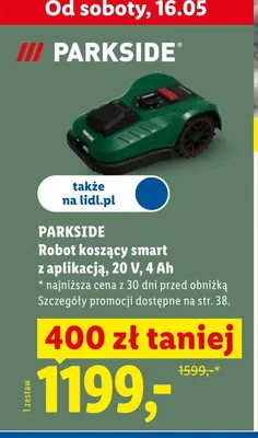 Robot koszący smart z aplikacją Parkside 20V 4Ah promocja w Lidl