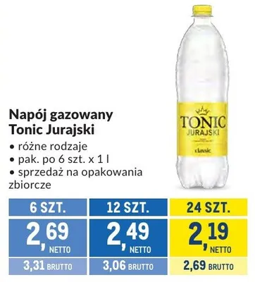 Napój gazowany Tonic Jurajski różne rodzaje promocja w Makro