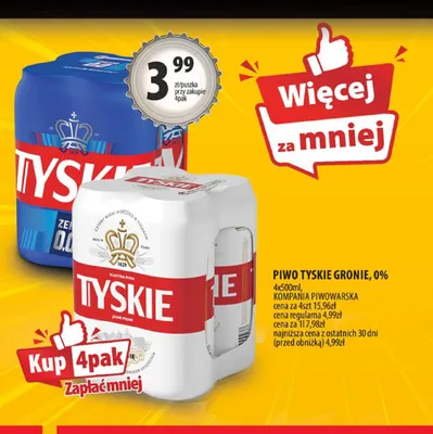 Piwo bezalkoholowe Tyskie 4-pak promocja w Arhelan