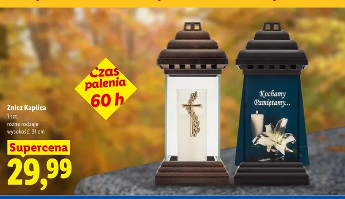 Znicz Kaplica Kochamy Pamiętamy 31 cm promocja w Lidl