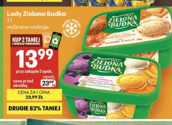 Lody Zielona Budka karmel z solą promocja w Delikatesy Centrum