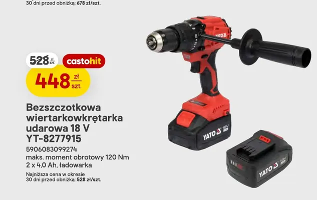 Bezszczotkowa wiertarkowkrętarka udarowa YT-8277915 Yato promocja w Castorama
