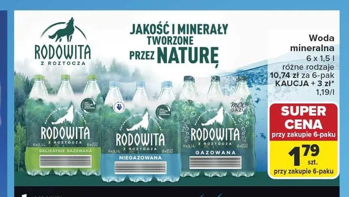 Woda mineralna Rodowita z Roztocza 6-pak 1,5 l promocja w Carrefour