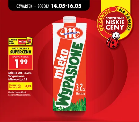 Mleko UHT 3,2% Wypasione Mlekovita promocja w Biedronka