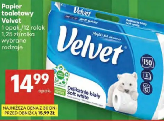 Papier toaletowy Velvet promocja w Delikatesy Centrum