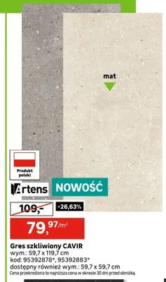 Gres szkliwiony Artens Cavir promocja w Leroy Merlin