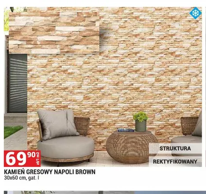 Kamień gresowy Napoli Brown 30x60 cm gat. I promocja w Merkury Market