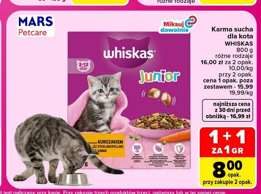 Karma sucha dla kota Whiskas promocja w Carrefour Market