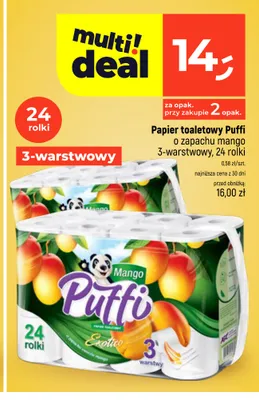 Papier toaletowy Puffi o zapachu mango 3-warstwowy 24-pak promocja w Dealz