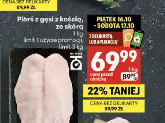 Pierś z gęsi z kością ze skórą promocja w Delikatesy Centrum