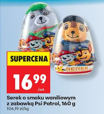 Serek o smaku waniliowym z zabawką Psi Patrol promocja w Biedronka