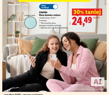 Bluza damska z weluru ESMARA promocja w Lidl