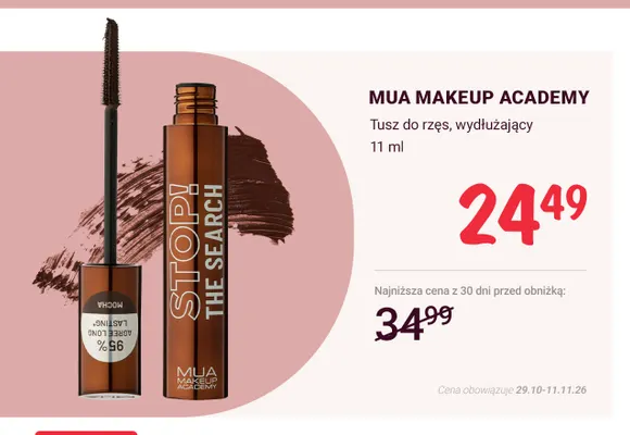 Tusz do rzęs wydłużający MUA Makeup Academy promocja w Rossmann
