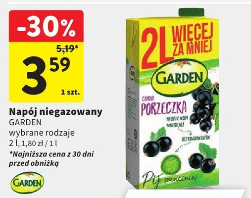 Napój niegazowany Garden porzeczka promocja w Intermarche