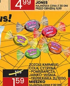 Karmelki Zozole cola, cytryna-pomarańcza, jabłko-wiśnia, truskawka Mieszko promocja w Wafelek