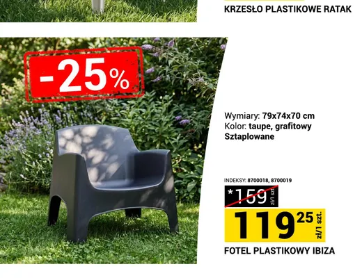 Fotel plastikowy Ibiza grafitowy promocja w Merkury Market