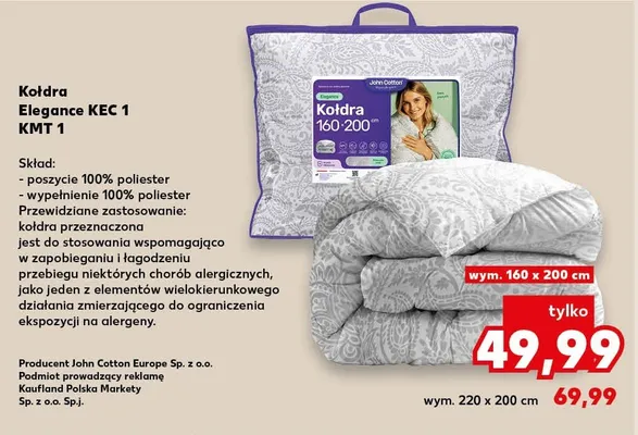 Kołdra Elegance KEC 1 KMT 1 wym. 220x200cm John Cotton promocja w Kaufland
