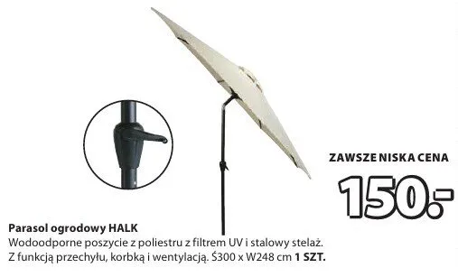 Parasol ogrodowy Halk wodoodporne poszycie z poliestru z filtrem UV i stalowy stelaż promocja w Jysk