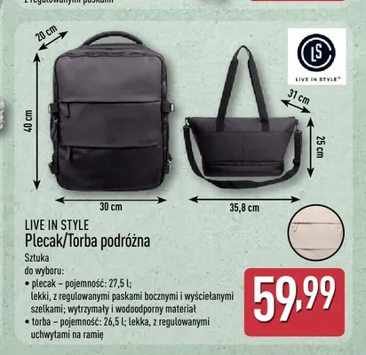 Plecak podróżny Live In Style 27,5 l promocja w Aldi