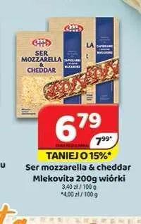 Ser mozzarella & cheddar wiórki Mlekovita promocja w Delfin
