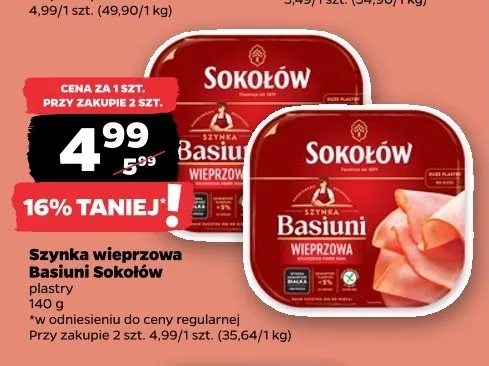 Szynka wieprzowa Basiuni Sokołów promocja w Netto