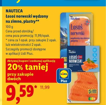 Łosoś norweski wędzony na zimno plastry promocja w Lidl