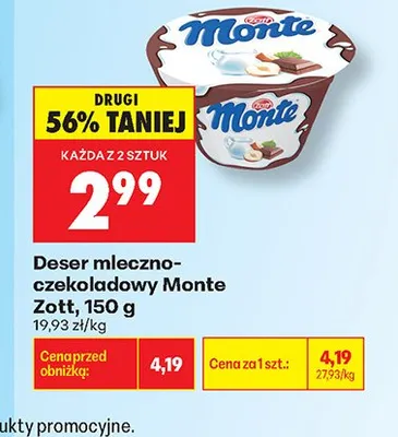 Deser mleczno-czekoladowy Monte Zott promocja w Biedronka