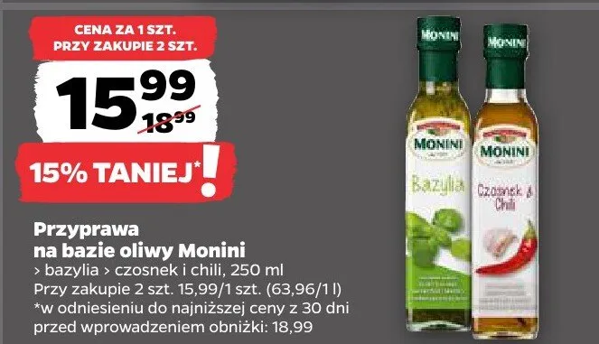 Przyprawa na bazie oliwy Monini bazylia promocja w Netto