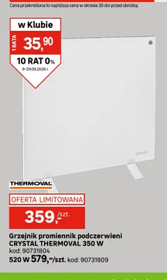 Grzejnik promiennik podczerwieni Crystal 520W Thermoval promocja w Leroy Merlin