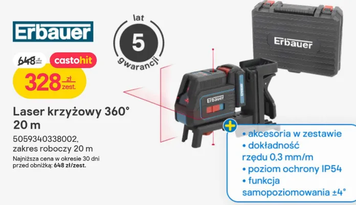 Laser krzyżowy 360° 20 m Erbauer promocja w Castorama