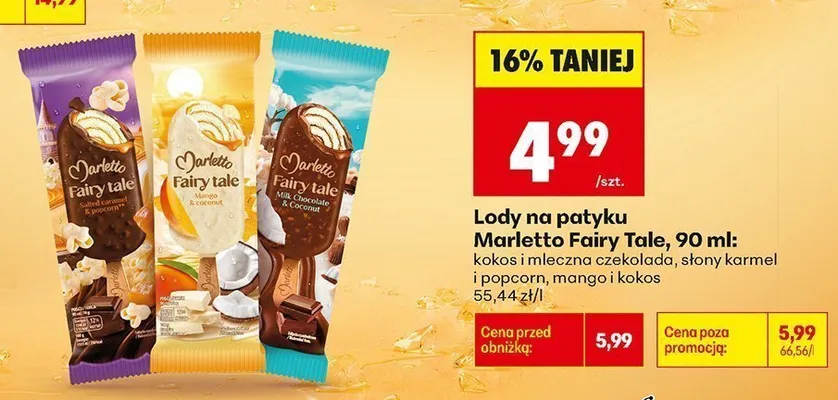 Lody na patyku mango i kokos Marletto Fairy Tale promocja w Biedronka