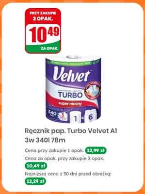 Ręcznik papierowy Velvet Turbo 3-warstwowy 340 listków 78 m promocja w Dino