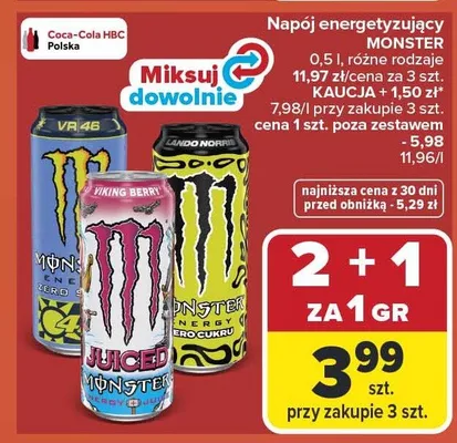 Napój energetyzujący Monster promocja w Carrefour Market