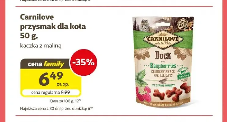 Przysmak dla kota kaczka z maliną Carnilove promocja w Super Zoo