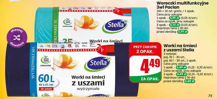 Worki na śmieci z uszami Stella promocja w Dino