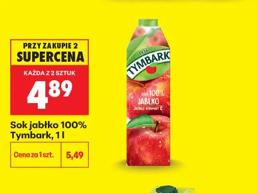 Sok jabłko 100% Tymbark promocja w Biedronka