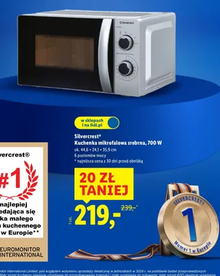 Kuchenka mikrofalowa srebrna 700 W Silvercrest promocja w Lidl