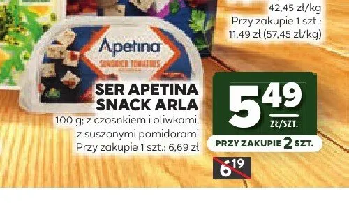 Ser Apetina Snack Arla z czosnkiem i oliwkami promocja w Stokrotka