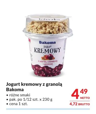 Jogurt kremowy z granolą Bakoma promocja w Makro