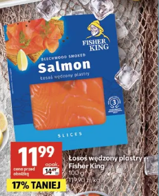 Łosoś wędzony plastry Fisher King promocja w Delikatesy Centrum