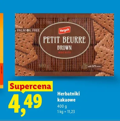 Herbatniki kakaowe Petit Beurre Brown Yarych promocja w Lidl