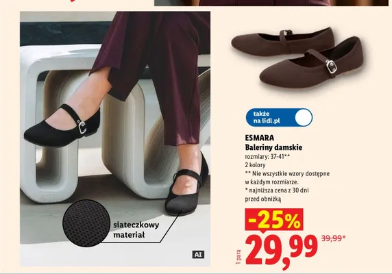 Baleriny damskie Esmara promocja w Lidl