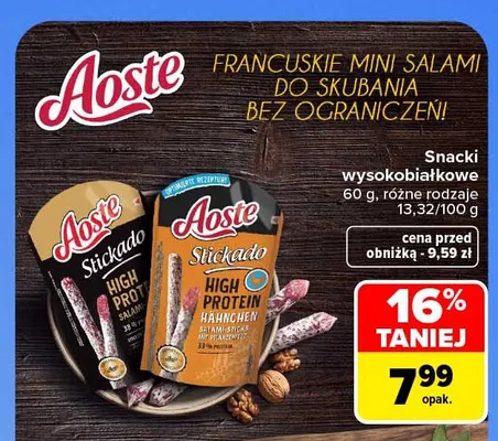 Snacki wysokobiałkowe z kurczaka Aoste promocja w Carrefour